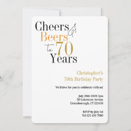Invitación 70th Birthday Cheers and Beers Minimal Party