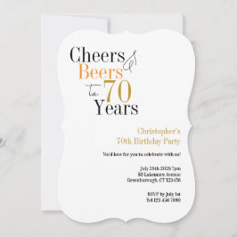 Invitación 70th Birthday Cheers and Beers Minimal Party
