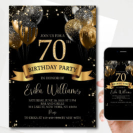 Invitación 70th Birthday Invitation Template: Black & Gold Ba