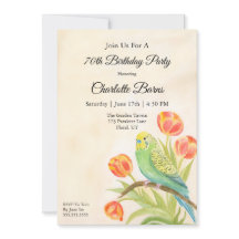 70th Birthday Party Parakeet with Tulips 