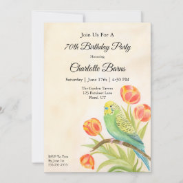 Invitación 70th Birthday Party Parakeet with Tulips 