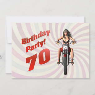 Invitación 70th birthday party with a girl on a motorbike