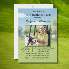 Invitación 70th Birthday Photo Watercolor Golf Theme
