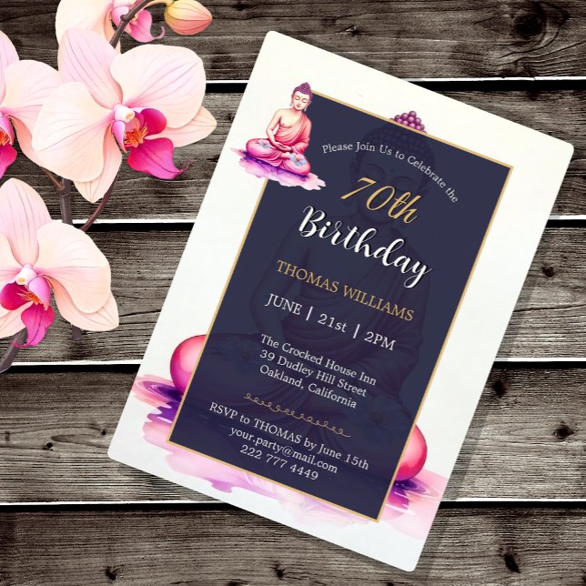 Invitación 70th Buddha Birthday, Watercolor, Meditation /Yoga (Yogini / Buddha Watercolor Birthday Card)