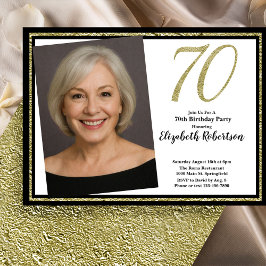 Invitación 70th Custom Photo White Black and Gold