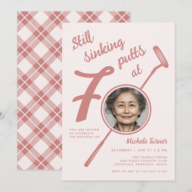 Invitación 70th Golf Theme Birthday Party Photo Modern Pink (Anverso / Reverso)