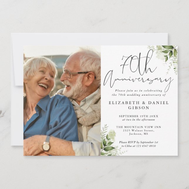 Invitación 70th Wedding Anniversary Floral Greenery (Anverso)