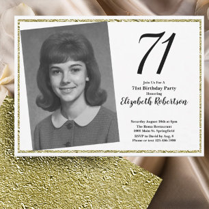 Invitación 71 Cumpleaños personalizado en blanco y dorado 