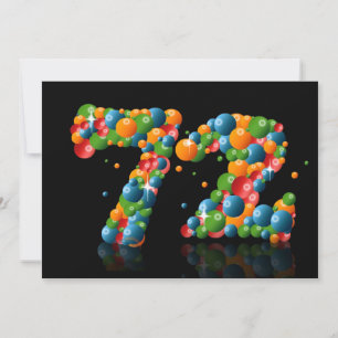 Invitación 72.ª fiesta de cumpleaños, con burbujas y bolas