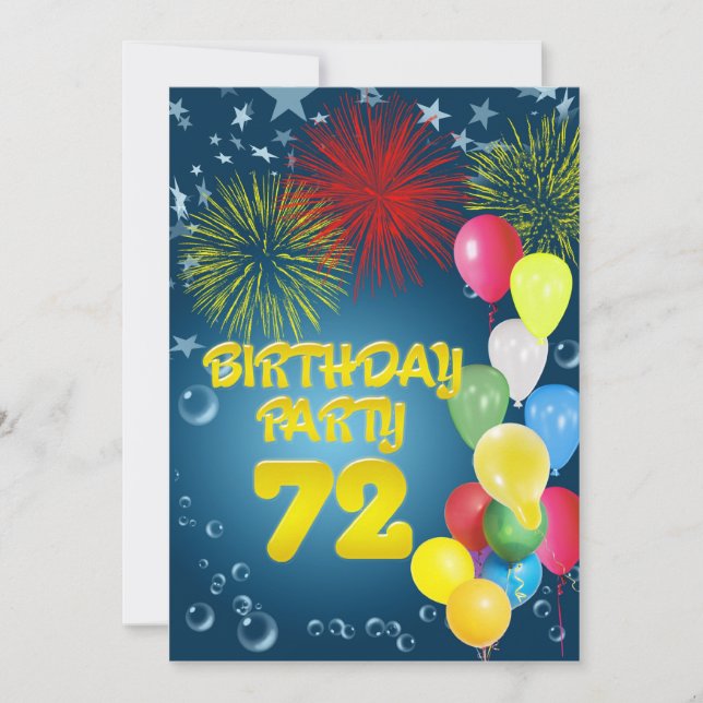 Invitación 72.ª fiesta de cumpleaños con globos (Anverso)