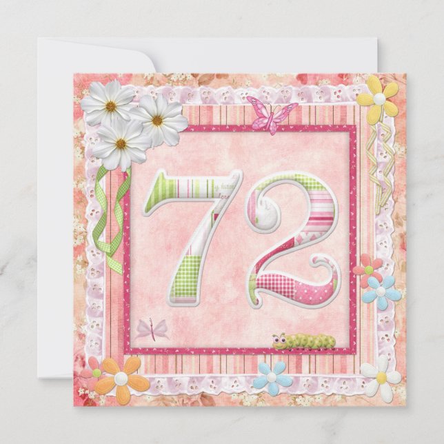 Invitación 72.ª fiesta de cumpleaños estilo scrapbooking (Anverso)