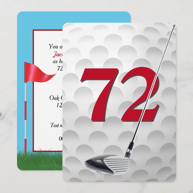 Invitación 72nd Birthday Golf Theme Party (Anverso / Reverso)