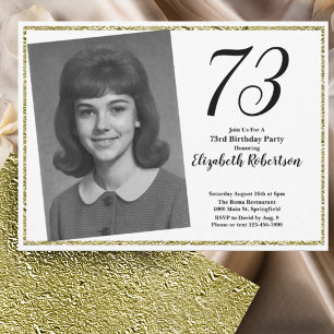 Invitación 73 Cumpleaños Personalizado Blanco y Dorado 