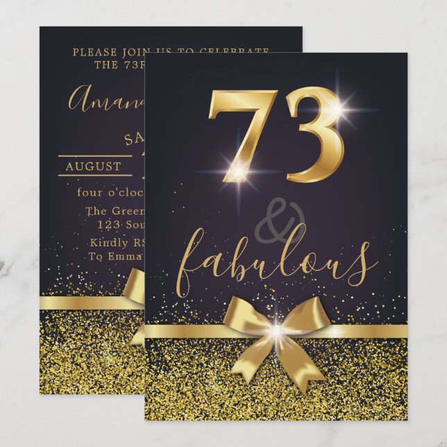 Invitación 73 elegantes y cumpleaños del purpurina fabuloso (Anverso / Reverso)