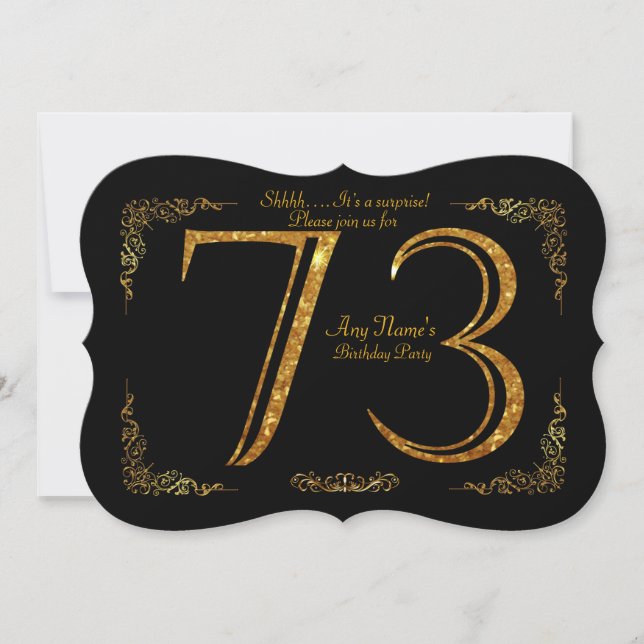 Invitación 73, fiesta de cumpleaños 73, gran Gatsby, negro y  (Anverso)