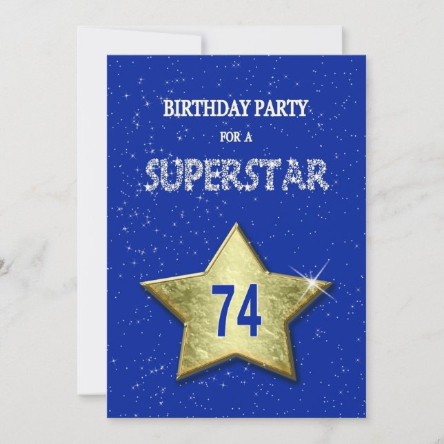 Invitación 74.ª fiesta de cumpleaños de una suoerstar (Anverso)