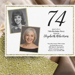 Invitación 74.ª foto Personalizado Blanco y Oro