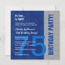 Invitación 75º cumpleaños Moderno azul y plata S305