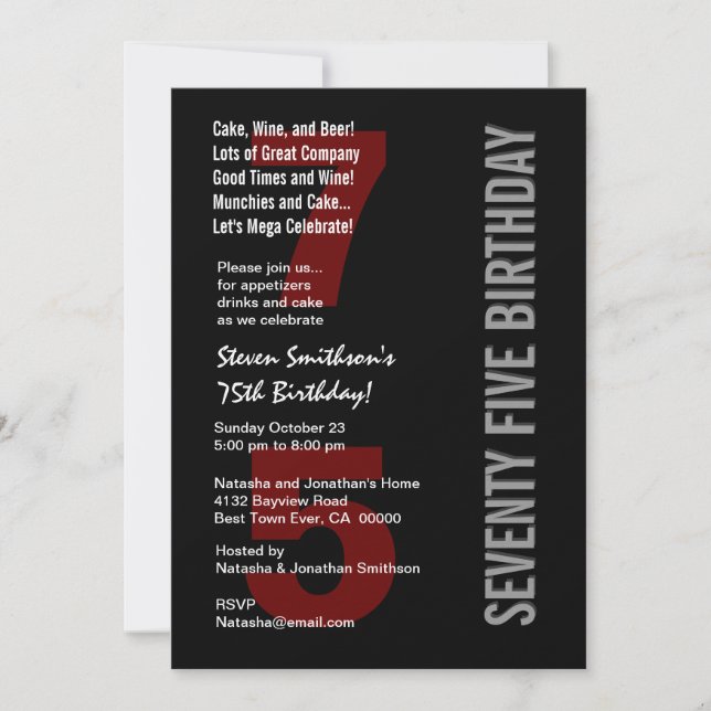 Invitación 75º Nacimiento Negro Red Premium Paper V04 (Anverso)