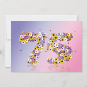 Invitación 75.ª fiesta de cumpleaños, con letras con flores