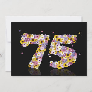 Invitación 75.ª fiesta de cumpleaños, con letras con flores