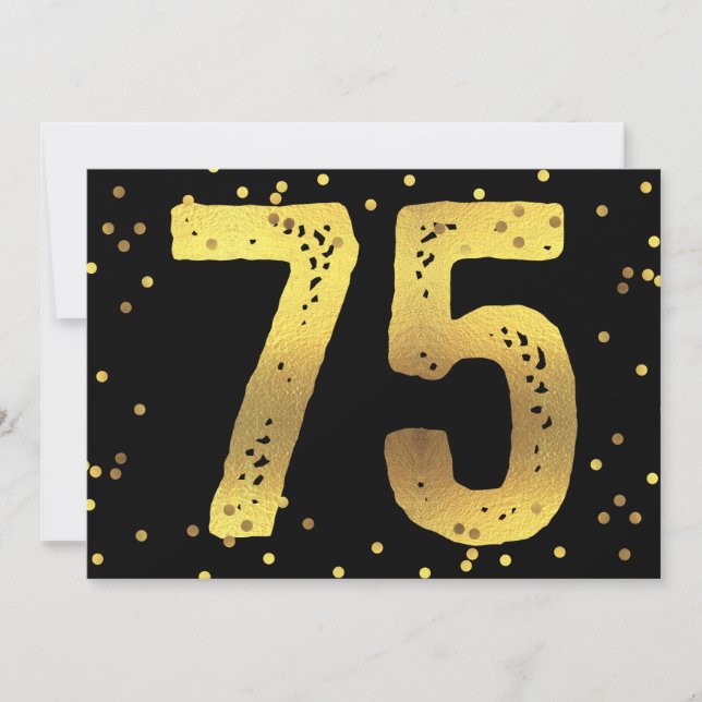 Invitación 75.ª fiesta de cumpleaños Relieve metalizado dorad (Anverso)