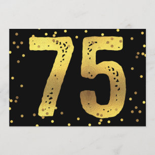 Invitación 75.ª fiesta de cumpleaños Relieve metalizado dorad