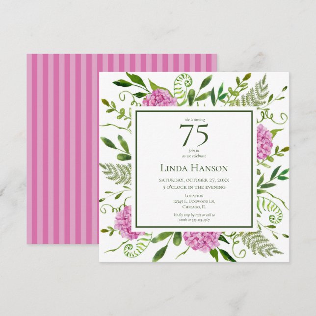 Invitación 75.ª Hidrangeas Rosa (Anverso / Reverso)