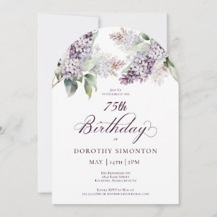 Invitación 75.º cumpleaños Arco de Flores Lilac Purple Spring
