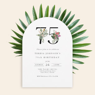 Invitación 75.º cumpleaños Sencillo Elegante Floral Tropical