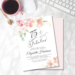 Invitación 75.º Fiesta de acuarela floral rosa