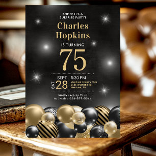 Invitación 75.º Fiesta de la sorpresa de cumpleaños Globos de