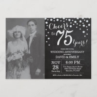 75° aniversario Boda Chalkboard Black Silver