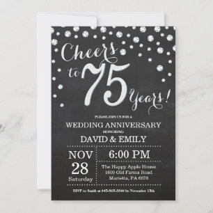 Invitación 75° aniversario Boda Chalkboard Black Silver