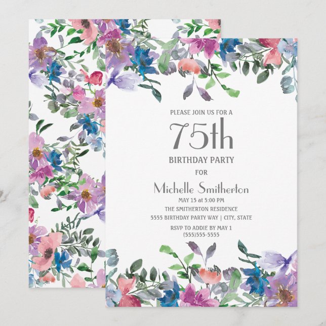 Invitación 75 Aniversario de la Floral Azul Morada (Anverso / Reverso)