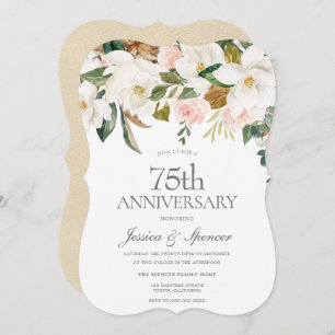 Invitación 75 Aniversario de la floral blanca de Rubor modern