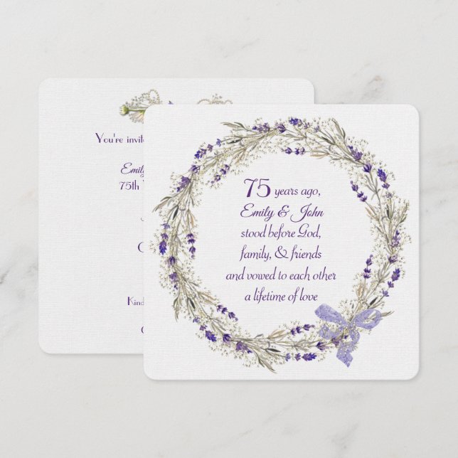 Invitación 75° Aniversario Fiesta Lavender Wreath (Anverso / Reverso)