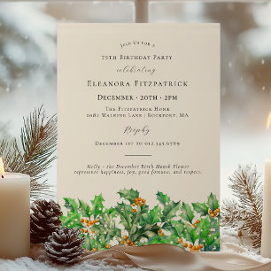 Invitación 75 cumpleaños Diciembre Nacimiento Mes Flor Holly