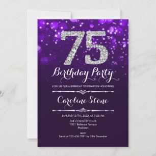 Invitación 75° cumpleaños - Plata morada