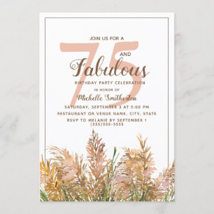 Invitación 75 Fabuloso Pasto de las Pampas en Cumpleaños Blan