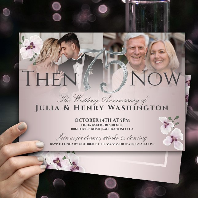 Invitación 75th Anniversary Graceful Orchid Then And Now (Subido por el creador)