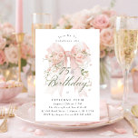 Invitación 75th Birthday Party Pink Coquette Bow Rose Floral<br><div class="desc">A large blush pink coquette bow is decorated with elegant pink roses on this birthday invitation. Classic script calligraphy lets your guests know it's a milestone birthday. Easy to personalize with your party details.</div>