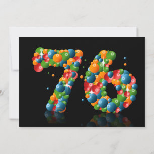 Invitación 76.ª fiesta de cumpleaños, con burbujas y bolas