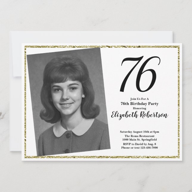 Invitación 76.ª foto Personalizado Blanco y Oro (Anverso)