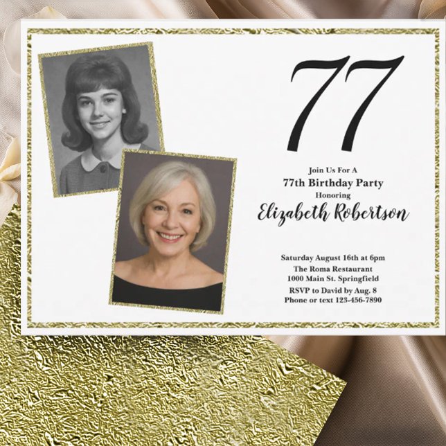 Invitación 77ª Foto Personalizada Blanco y Dorado (Subido por el creador)