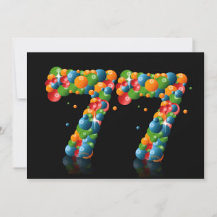 Invitación 77.ª fiesta de cumpleaños, con burbujas y bolas