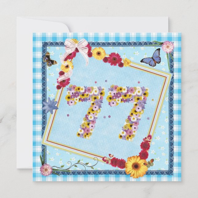 Invitación 77.ª fiesta de cumpleaños Flores de invitación, ma (Anverso)