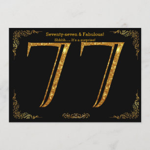 Invitación 77 cumpleaños, Gatsby styl, purpurina de oro negro