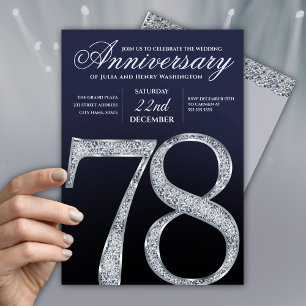 Invitación 78 Aniversario Diamante Plateado Marina Azul Moder
