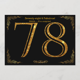 Invitación 78 cumpleaños, Gatsby styl, purpurina de oro negro